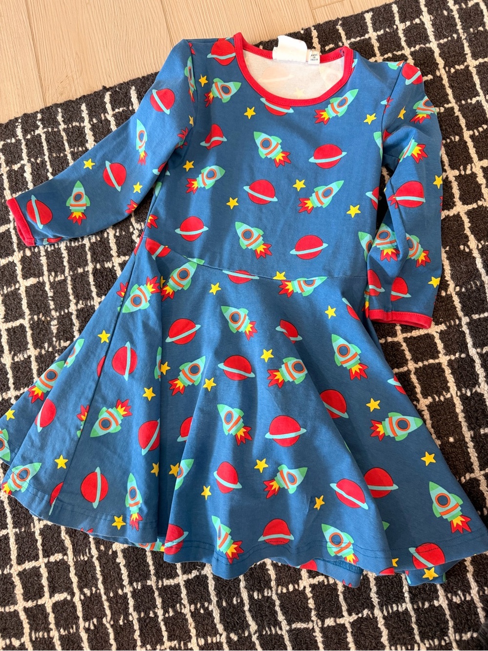 Blue Rocket Print Twirl Dress for Girls